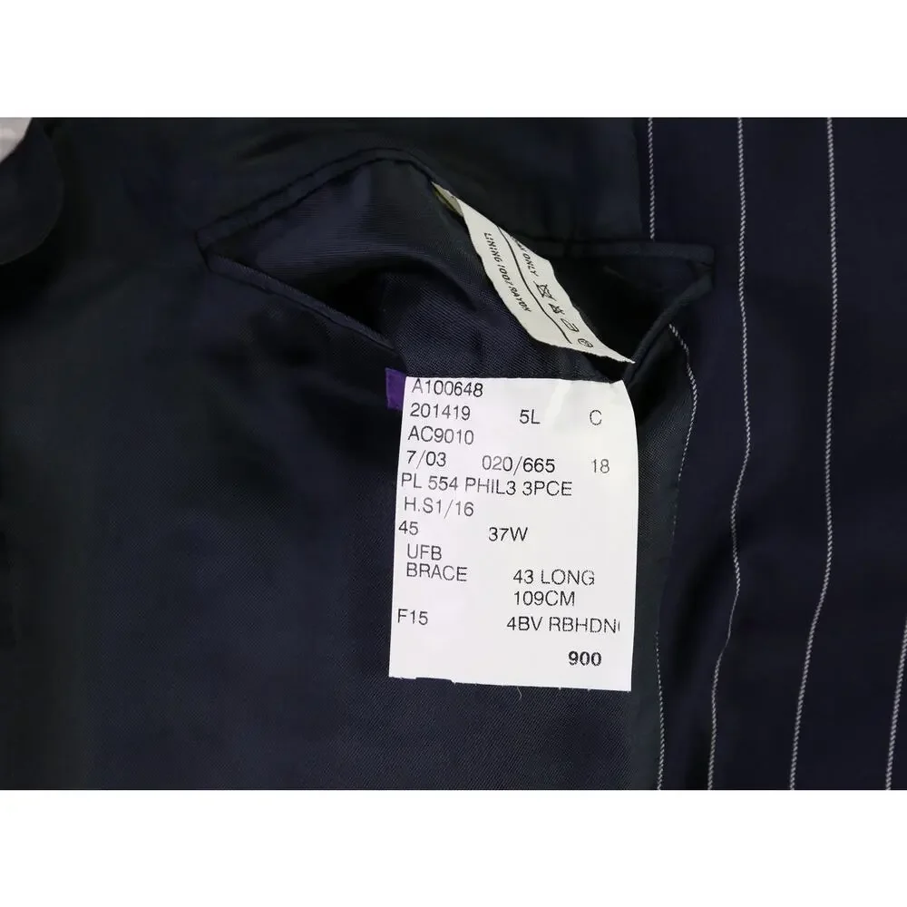 Ralph Lauren Purple Label Navy Blue Pinstripe 2-Btn Suit Jacket Blazer 42L